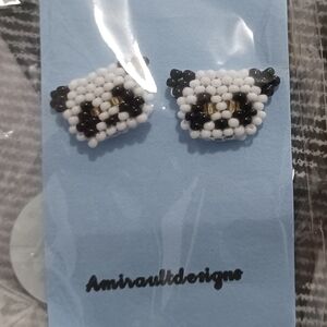 Flat beaded panda earrings